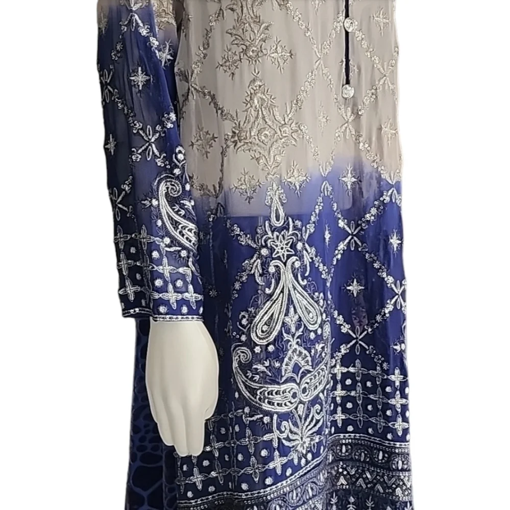 BOLLYWOOD Kurti Silk Dress Tunic L Embroidered DUBAI Custom Wedding Top Y2K - Picture 7 of 16